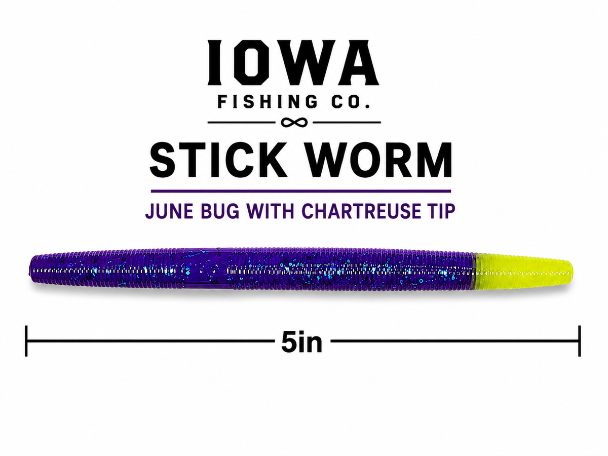 Stick Worm 5" June Bug Chartreuse Tip
