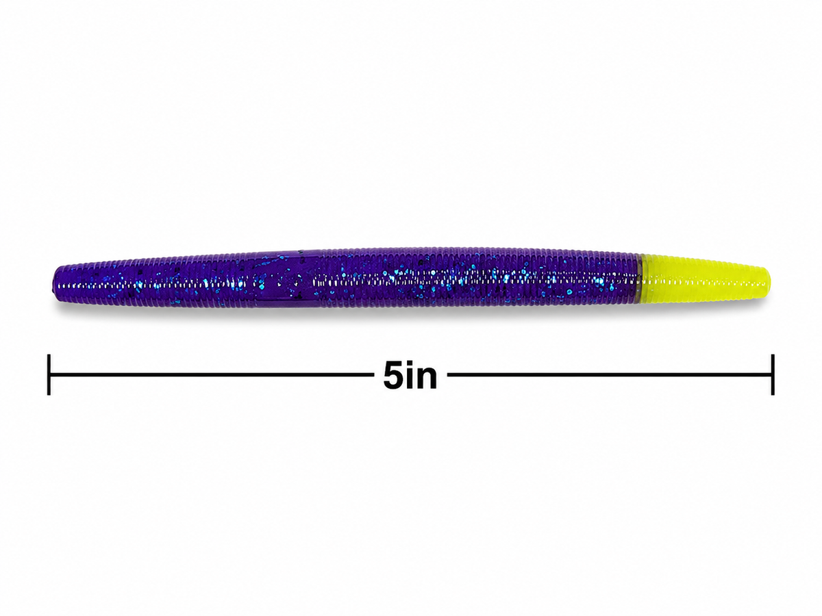 Stick Worm 5" June Bug Chartreuse Tip