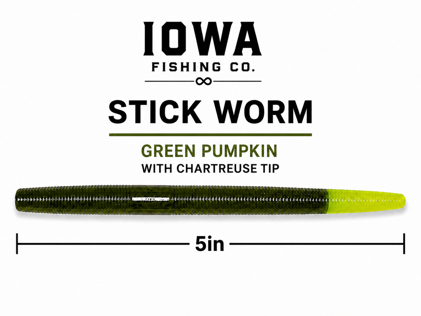 Stick Worm 5" Green Pumpkin Chartreuse Tip